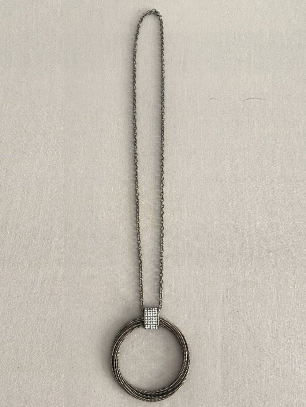 Rustic Vintage Rhinestone Metal Circle Long Statement Necklace